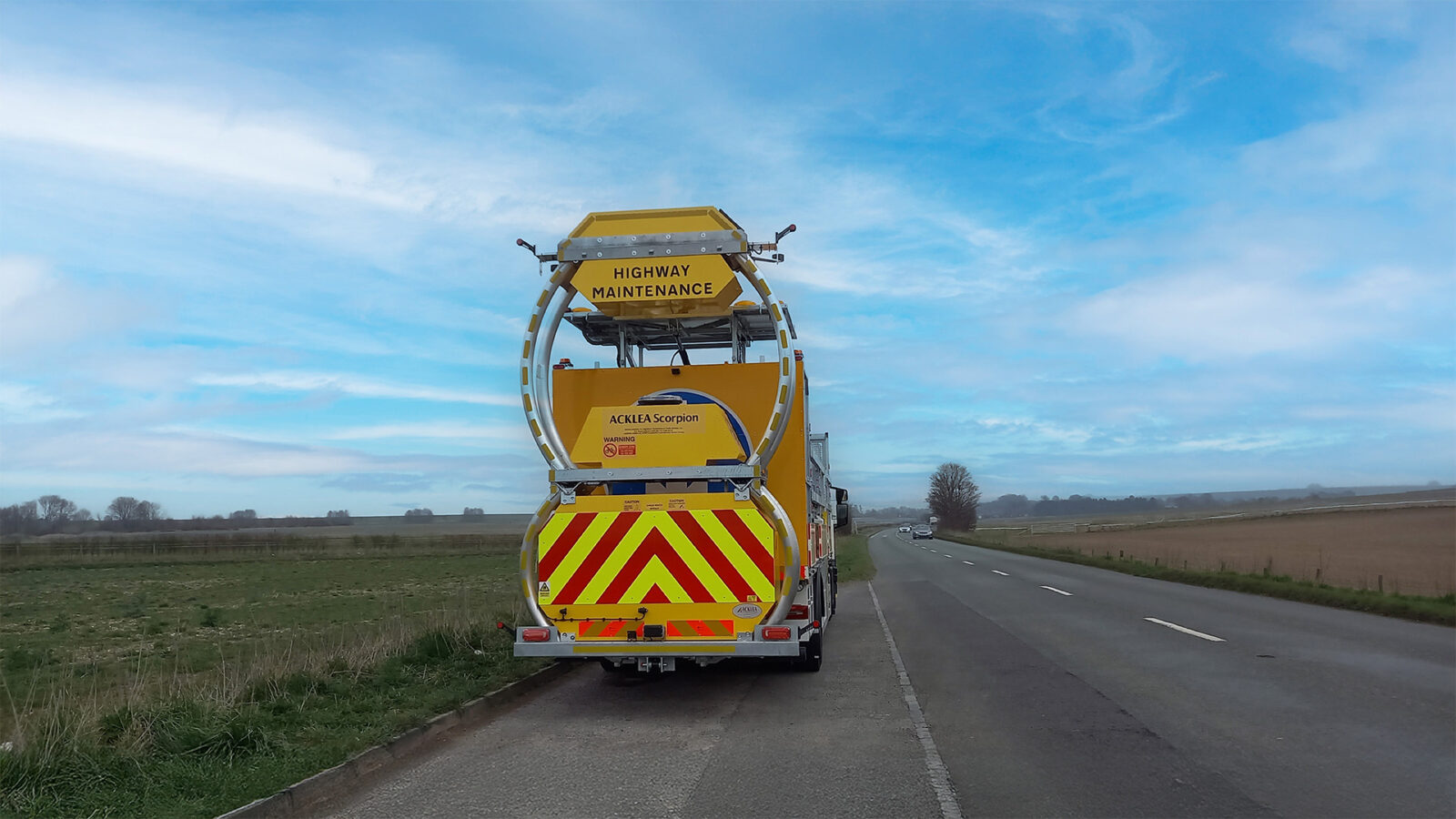 rear of traffic management vehicle on rural road