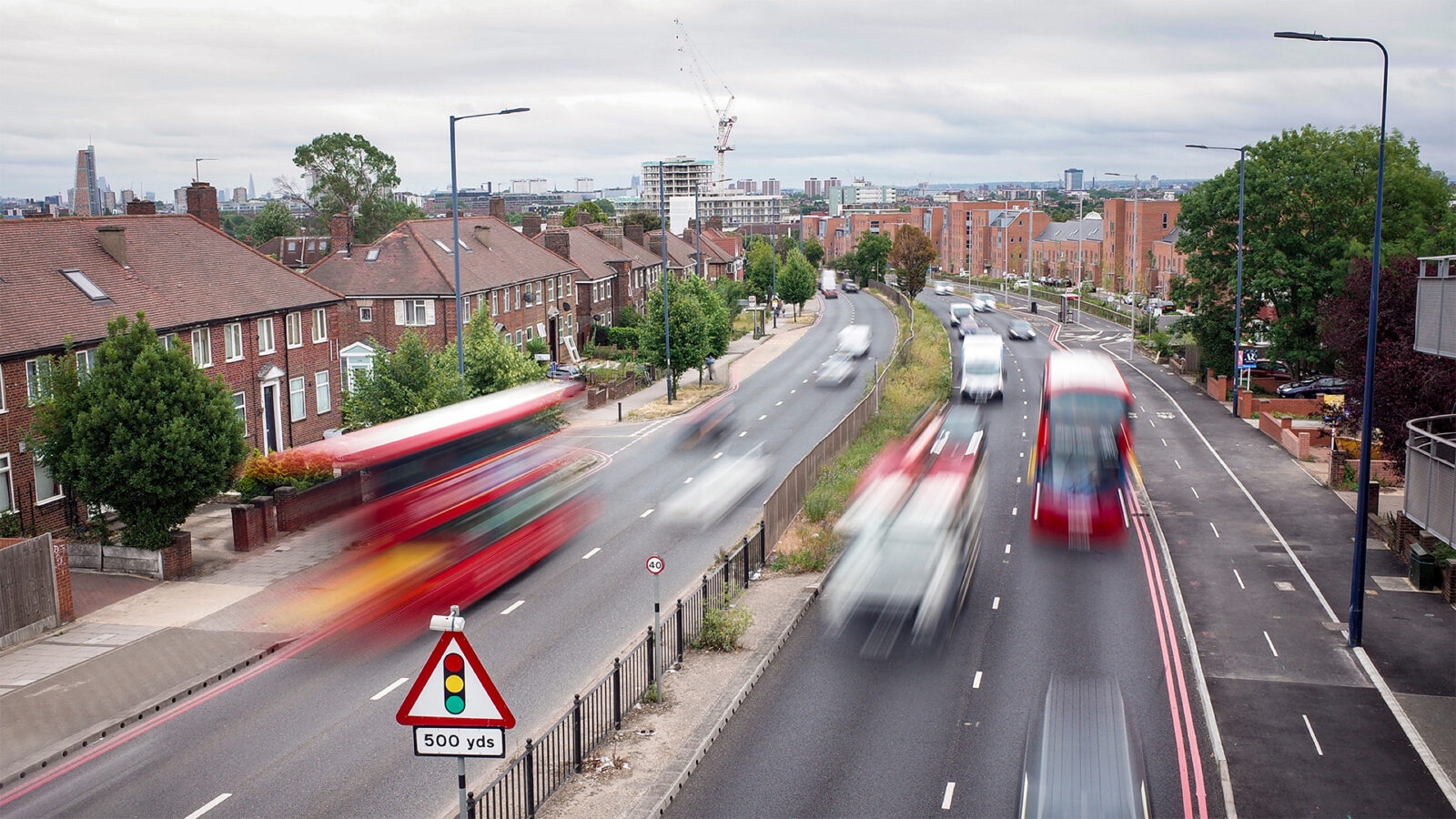 London- motion blurred traffic on busy duel carriageway road