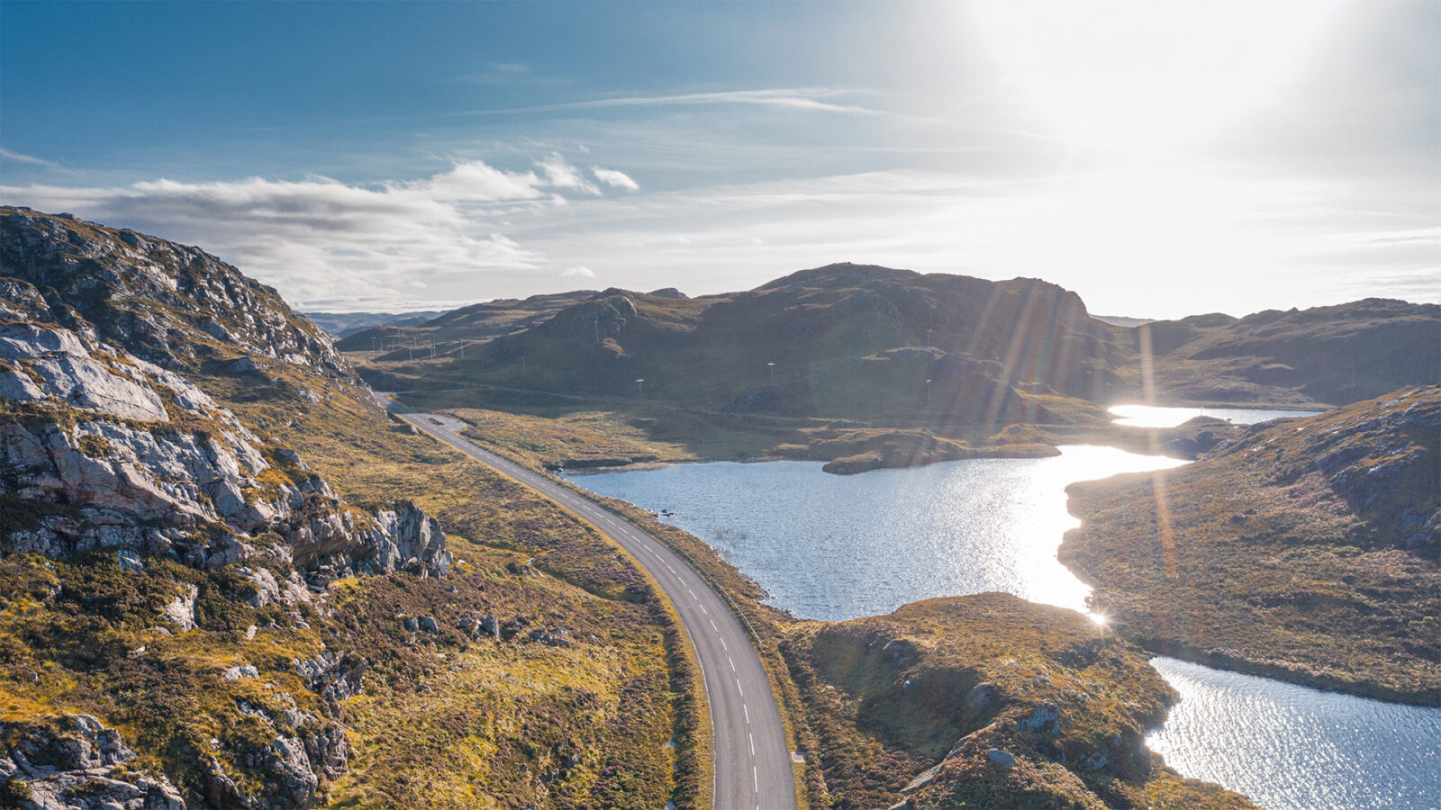 Drone Shoot Over Scottish Highlands Road at Autumn