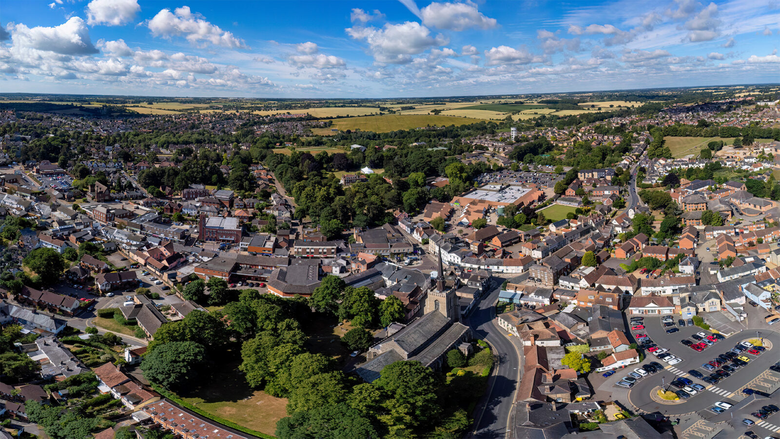 An aerial view of the town of Stowmarket in Suffolk, UK