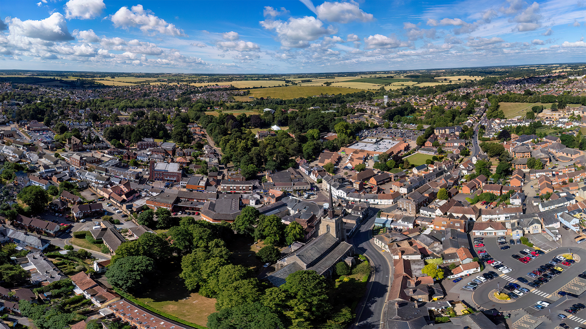 An aerial view of the town of Stowmarket in Suffolk, UK