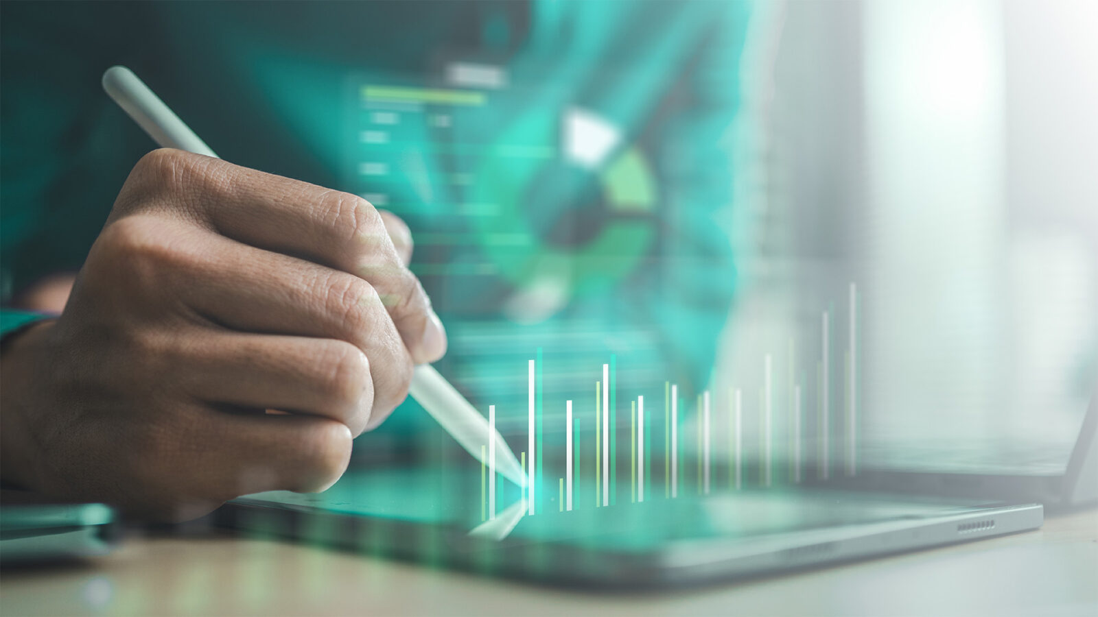 ESG sustainability concept with digital dashboard analytics, highlighting environmental protection, renewable energy, carbon reduction and corporate governance strategy for responsible business growth